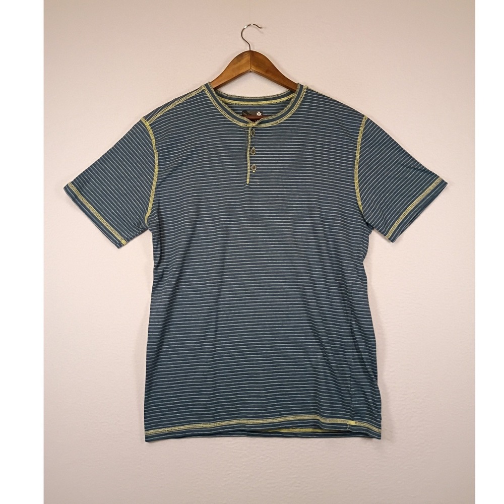 Indie Modern Culture Mens Large Blue Striped Short Sleeve Henley Contrast Stitch